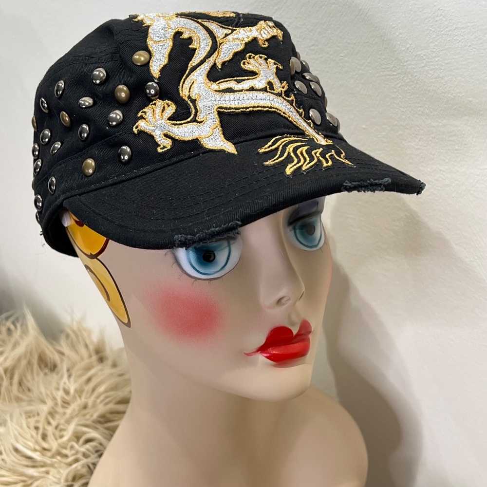 Headers military-style one size w/velcro embroidered Dragon Studded design Y2K